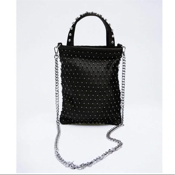 Zara black studded bucket bag shop